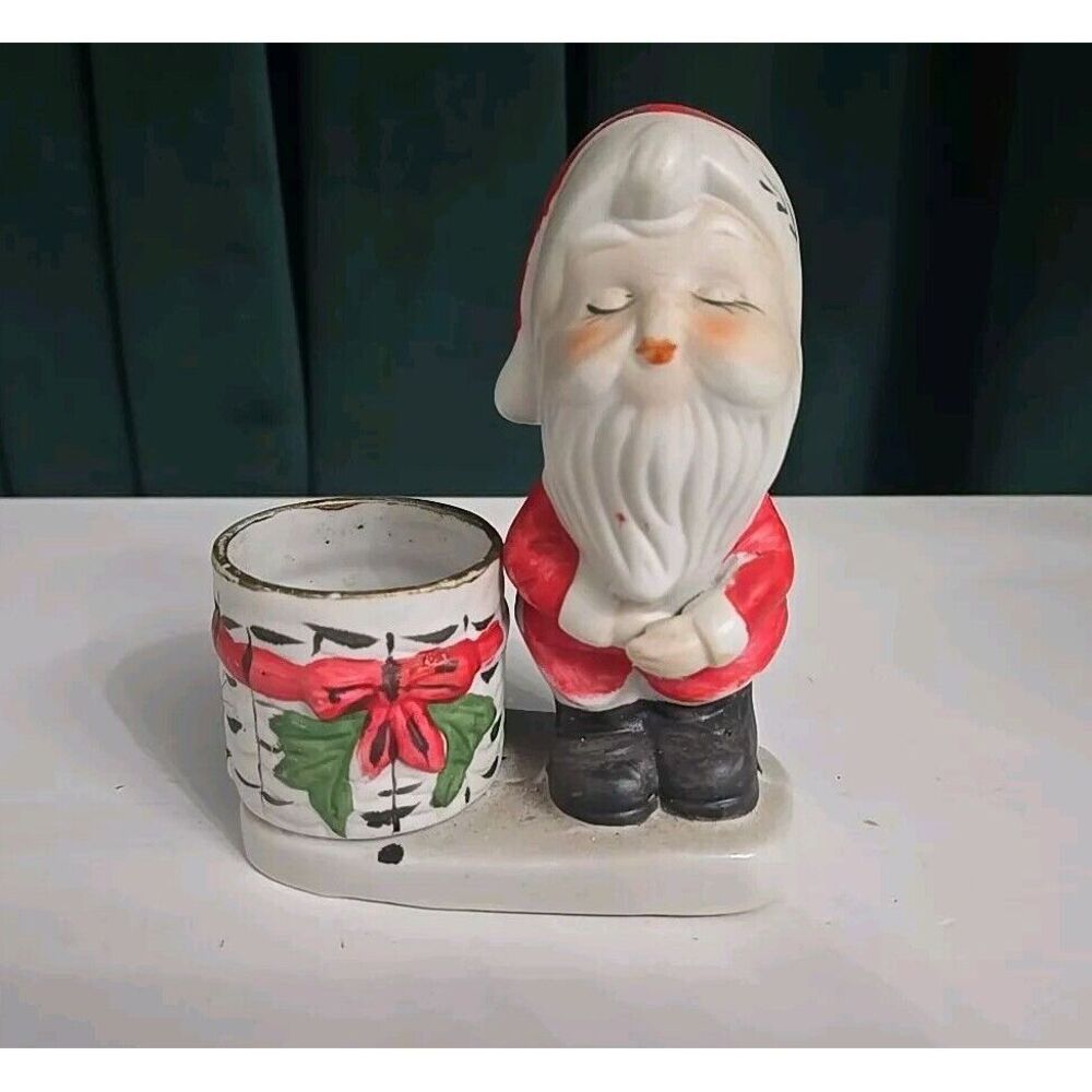 Vintage 1976 JASCO Porcelain Santa Tea Light Candle Holder, Hand Painted